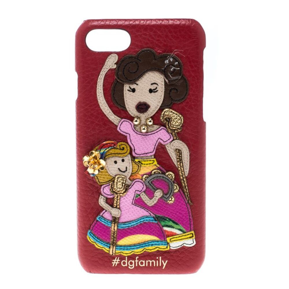 Dolce & Gabbana Red Leather Embellished #dgfamily Patch Iphone 6 Case - Picture 1 of 4
